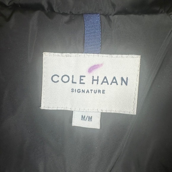 Cole Haan Signature Black Chevron Quilted Faux Fur Hood Puffer Coat M - Picture 2 of 12